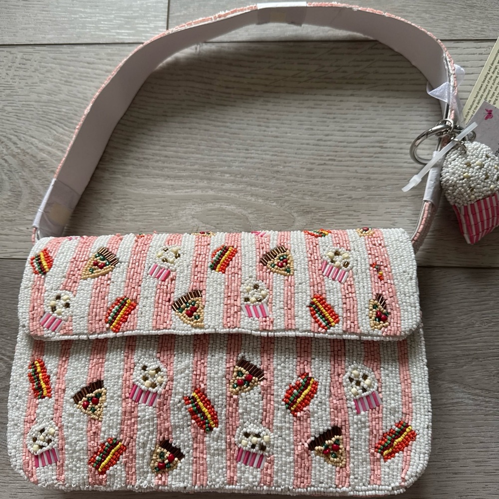 New Release Viral Beaded Butter Up Popcorn , Pizza, Burger Shoulder Bag W/ Charm